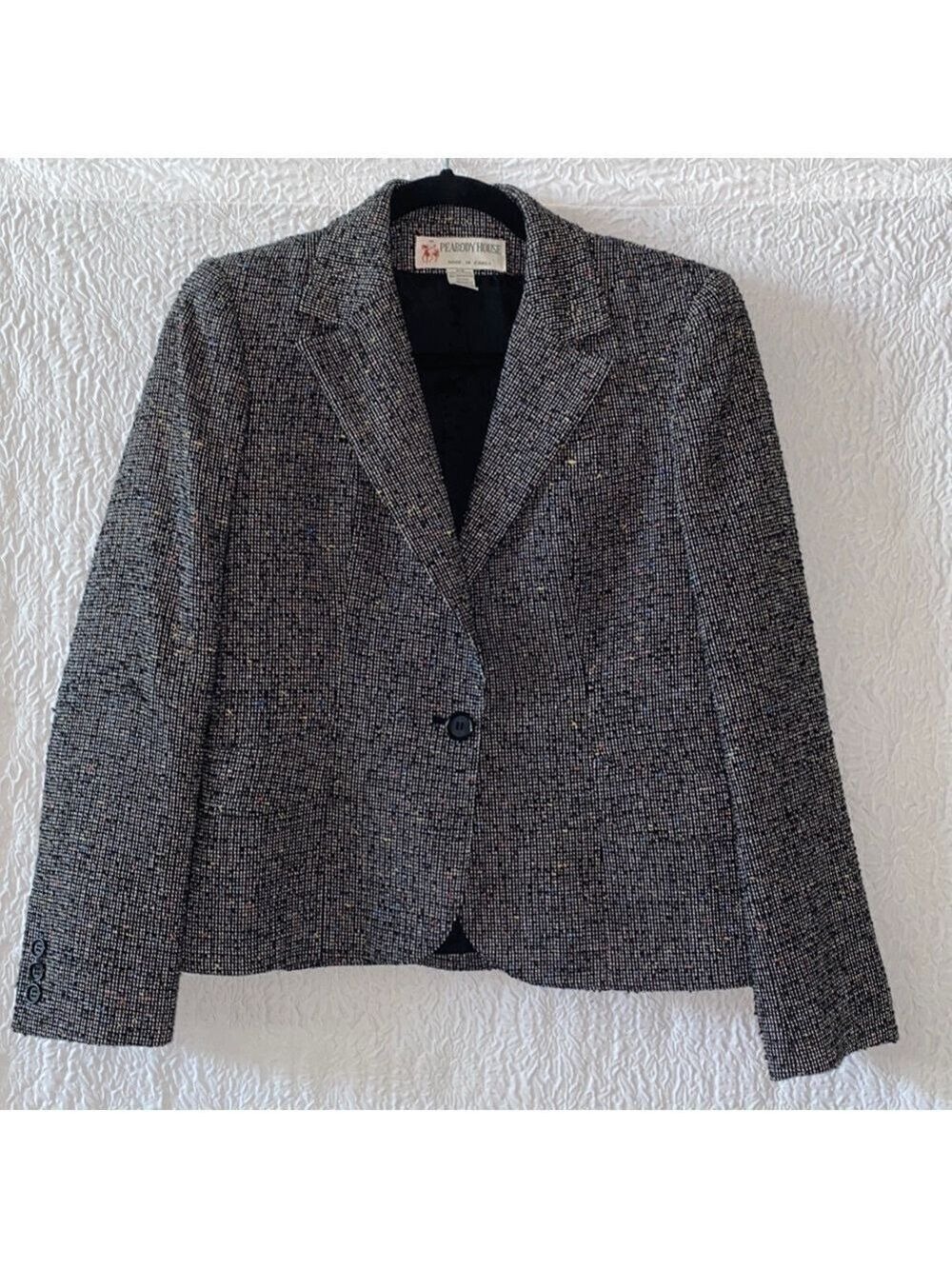 Peabody House Tweed Wool Blend Single Button Closure Blazer